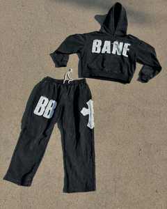 ヴィンテージジッパーアップアシッドウォッシュフーディスウェットパンツセット メンズ パッチ刺繍 ダメージ加工 ストリートウェア オーバーサイズ ブラック ツーピース ODM - Product Image 3