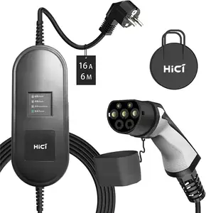 HICI批发32A 7kw便携式2型IEC 62196 2级EV控制箱充电电动汽车充电器，带5米TPU电缆