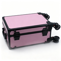 Étui à cartes en aluminium rose avec roulettes, poignée télescopique, serrure TSA et 4 emplacements, étui à cartes en aluminium pour cartes gradées