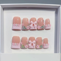 441-445 Faux ongles à presser faits main en forme de bec de canard, 10 pièces, réutilisables, en acrylique, pour enfants, motif carré artificiel