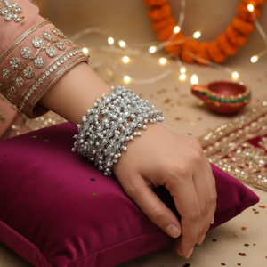 Silver Plated <b>Crystal</b> Stone and Pearl <b>Bracelets</b> Set | Elegant Fashion Bangles for Women & Girls Festive wear collection - Product Image 3