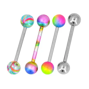 Original 8 Ball 5 20 Mm Ruber Wholesale 16G Bar Bell Middle Finger Pill Guld Surgical Steel Barbell Piercing Tongue Ring