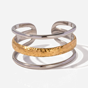 Two Tone Three Layer Open <b>Ring</b> For Women Geometric Fashion Jewelry Stainless Steel And Gold Plated - Product Image 1