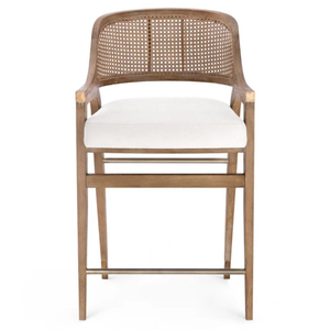 Tabouret de bar moderne avec matériaux en bois et en bois tressé/osier/rotin/canne pour bar à domicile et usage commercial - Product Image 2