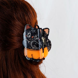 YIYI 9,5 cm sonrisa gato negro lindo Animal garra Clip naranja pantalón empalme acetato pelo garra personalizada accesorios para el cabello Niña - Product Image 6