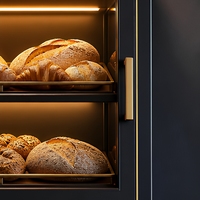 Wandmontierte Bäckerei-Vitrine mit Glastür, Warmlicht-LED, Zwei Regale, Brot- und Gebäckvitrine