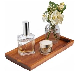 Organizador de madera de acacia personalizado, bandeja de tocador de baño artesanal para cosméticos, joyería, llave de vela de Perfume, encimera de cocina, lavabo de inodoro - Product Image 1
