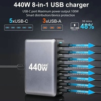 Chargeur de bureau 440W GaN 8 ports USB Type C PD 100W Chargeur HUB rapide 3.0 USB Type C Téléphone portable 440W Stations de charge USB