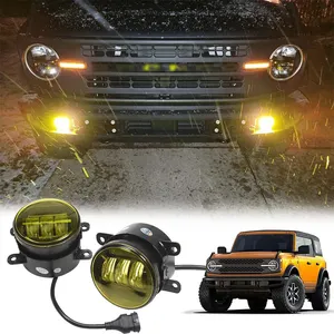 LED sis farları 2021 + Ford Bronco aksesuarları ile uyumlu 2 adet 60W Amber sis farları LED Off-Road ışıkları