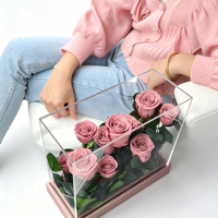 Roses éternelles en gros dans une boîte acrylique – Arrangement fait main directement de l'usine du Yunnan – Rose éternelle à vue claire – Fête des Mères