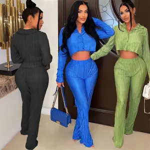 Ready to ship spring elegant boutique S-XL blouse and pants two piece set women clothing