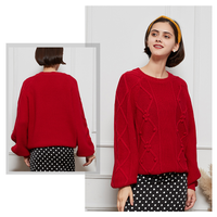 Pulls en tricot à manches lanternes à motifs géométriques fins pour femmes, décontractés, pour l'automne