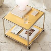 Table basse mobile avec roulettes, table d'appoint de canapé, étagère de rangement, armoire de rangement en acier inoxydable pour salon, meubles de maison