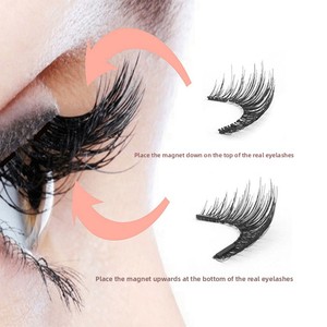 Cils magnétiques épais et volumineux, courbure naturelle, sans colle, réutilisables, bandes de cils faites à la main, maquillage pour les yeux pour femmes, une paire - Product Image 3