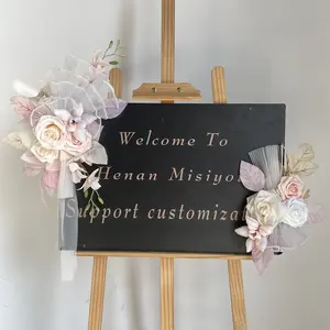 Custom Wedding Welcome Sign Flower Outdoor Wedding Signage Pink Flower Wedding Decoration