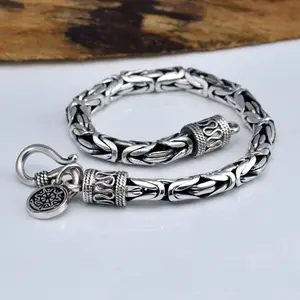 Echt Reine 925 Sterling Silber Armband Männer Link Kette Frieden Linien Corsair Beste Geschenke Vintage Punk Thai Silber Armband Mann