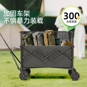 Chariot de camping à double étage, capacité 200 kg, poignée télescopique pliable, roues tout-terrain à quatre roues, gris, acier à haute teneur en carbone, rangement - Product Image 4