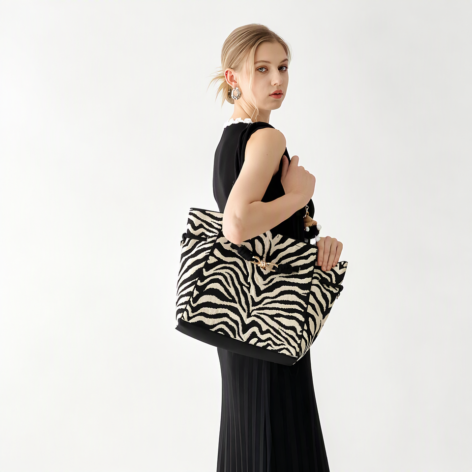 Drafting Knit Pattern Wholesale Zebra Knit Tote Bag, Polyester, Shoulder Handbag for Women ...