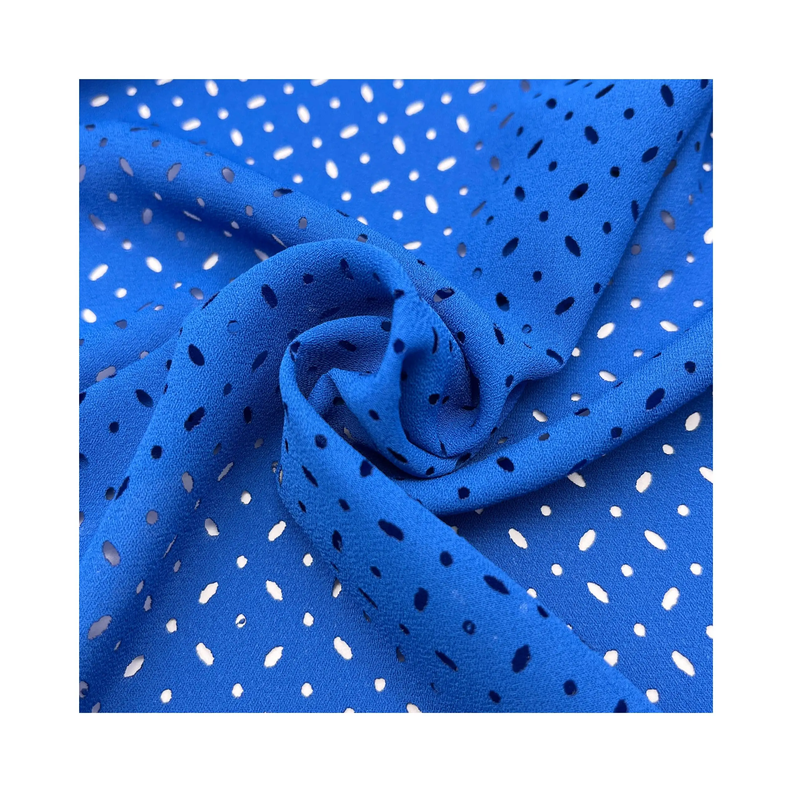 Grosir desain baru kain krep tenun dicelup 100% kain poliester dengan lubang laser untuk gaun