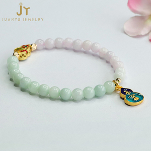 Bracelets de jade vert en pierre naturelle avec pompon <span class=keywords><strong>gourde</strong></span> Bracelets de perles de jade du Myanmar Bijoux de mode Bracelets de perles de jadéite de Birmanie - Product Image 1