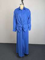 Ensemble d'été pour femme : Chemise à manches longues à revers et boutonnage simple, pantalon plissé à jambes larges, coupe ample, tenue décontractée 2 pièces