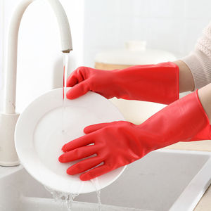 Household Cleaning <b>Gloves</b> Rubber <b>Latex</b> 32cm Length Water Resistant Solid Color For Kitchen Dishwashing Laundry - Product Image 2