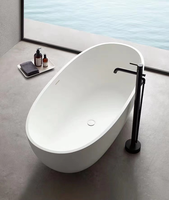Baignoire autoportante à surface solide pour adultes en acrylique blanc avec robinet et égouttoir inclus motif ovale-pour hôtels