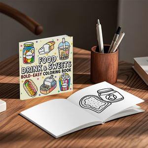 为孩子们定制的DIY着色书大胆易学的设计和关于食物和饮料的绘图书完美装订 - Product Image 1