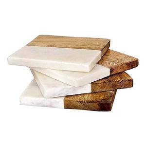 Marble <b>Combined</b> Wooden <b>Square</b> Coaster Set - Product Image 1