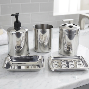 Stainless Steel Bathroom Set 5 Piece Modern Round <b>Toothbrush</b> <b>Holder</b> Soap Dispenser Tumbler Tray Easy To Clean - Product Image 4