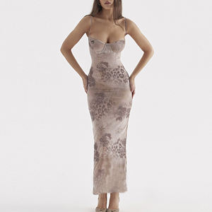 Fabrication de vêtements de Guangzhou OEM professionnel mince sexy jarretelle impression longue <span class=keywords><strong>robe</strong></span> moulante corset décontracté - Product Image 1