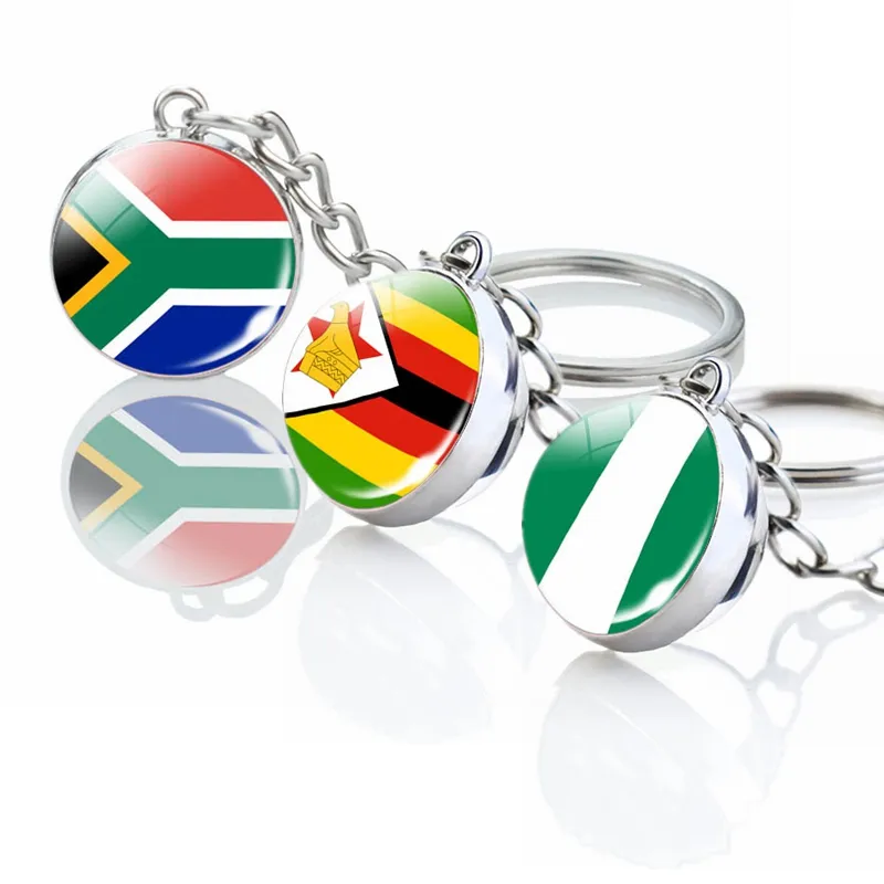 Afrika Länder Schlüssel ring Doppelseitige National African Country Flag Souvenir Promotion Geschenk Glas Cabochon Anhänger Schlüssel anhänger