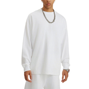 Summer Streetwear Oversize Solid Color 100%Cotton Long Sleeve <strong>T</strong>-<strong>Shirt</strong> Unisex Loose Crew Neck Tee Blank Casual <strong>T</strong> <strong>Shirts</strong> for Men - Product Image 5