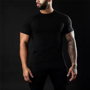Wholesale Men's Cotton Spandex T Shirt Quick Dry Athletic Tee Muscle Fit Training Sports Blank T-shirt