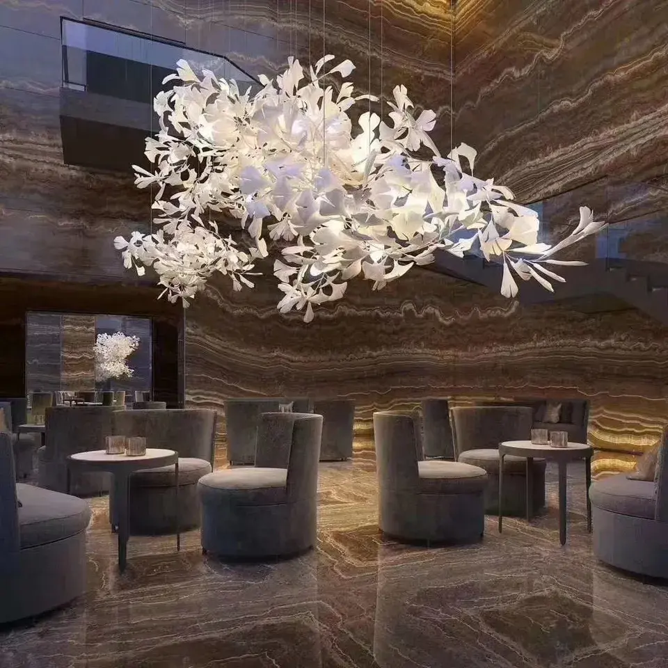 Dubleks yapı Villa ışık lüks restoran otel yaratıcı oturma odası lamba tasarımcı dekoratif lamba Ginkgo yaprak avize