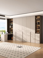 Armoire blanche moderne en verre et métal avec poignées, armoire à portes battantes, meuble de chambre à coucher