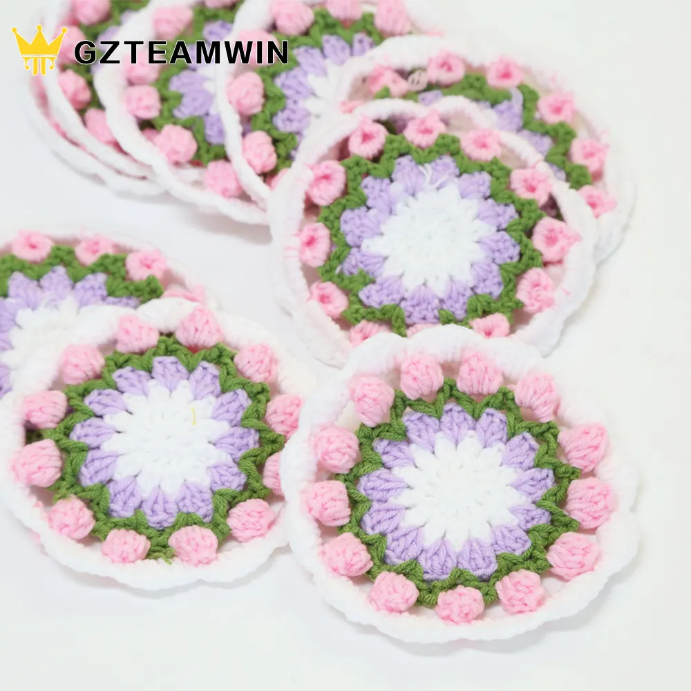 High Quality Custom Patches Handmade Big Round 3d Floral Crochet Colorful Flower Applique