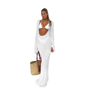 JSN Custom Logo Halter Neck Three Piece Set Swimdress Sexy Mesh Long Sleeve Long <b>Skirt</b> Women's <b>Split</b> - Product Image 1
