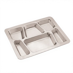 Stainless Steel 6-Compartment Serving <b>Tray</b> Rectangle Minimalist Design Dishwasher Safe <b>Mirror</b> Polish Finish - Product Image 3
