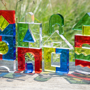 JAYI 사용자 정의 무지개 교육 장난감 아크릴 빌딩 블록 컬러 감각 장난감 Lucite 크리스탈 블록 집 스태킹 - Product Image 4