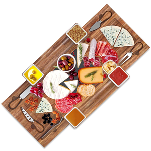 New Arrival vuông gỗ keo phục vụ Platter <span class=keywords><strong>Set</strong></span> lớn charcuterie bảng với bát và pho mát Board Knife <span class=keywords><strong>Set</strong></span> cho nhà - Product Image 1
