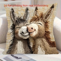 Housse de coussin décorative Kongyu Home Textiles, motif couple d'ânes mignons, broderie animale style ferme, décoration rustique pour canapé