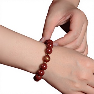 Venta Directa de Fábrica, Pulsera Clásica de Cuentas de Cinabrio Artificial Morado, Estilo Buda del Zodiaco, Unisex, Hecha en India, Venta al Por Mayor - Product Image 2