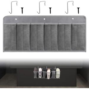 Shoe Pockets 6 Large Mesh Pockets Hanging Bedside Storage Organizer Grey Bedroom Use With Sturdy <b>Hooks</b> - Product Image 1