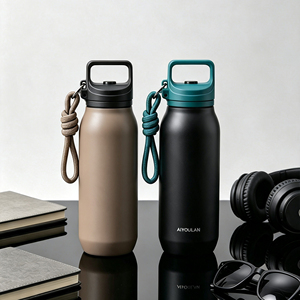 Bouteille d'eau en acier inoxydable à double paroi isolée sous vide avec logo personnalisé, couvercle à poignée et corde pour la salle <span class=keywords><strong>de</strong></span> sport et le camping - Product Image 2