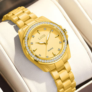 Reloj de cerámica dorado LIGE LG89276 para mujer, reloj de pulsera, <span class=keywords><strong>relojes</strong></span> de moda, diamantes de imitación de lujo, resistente al agua, reloj de pulsera elegante - Product Image 1