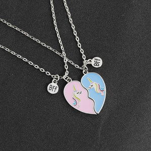 2 pz/<span class=keywords><strong>set</strong></span> carino migliore amico BFF coppia collana unicorno cuore ciondolo collane per donne ragazze cavallo gioielli regali per bambini - Product Image 4