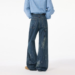 Pantalones Unisex de Mezclilla con Diseño de Salpicaduras de Pintura, Estilo Urbano, Cintura Media, Corte Recto, Holgados, Estilo Americano, para Otoño e Invierno - Product Image 3