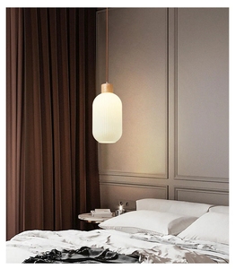 Lustre nordique cuisine îlot luminaire <span class=keywords><strong>bois</strong></span> lumière blanc verre nervuré E27 <span class=keywords><strong>Suspension</strong></span> pour chambre salle à manger - Product Image 5