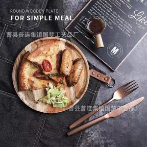 Ensemble de plateaux ronds en bois d'acacia faits à la main pour servir le thé, les gâteaux, le petit-déjeuner, utilisation en restaurant - Product Image 4